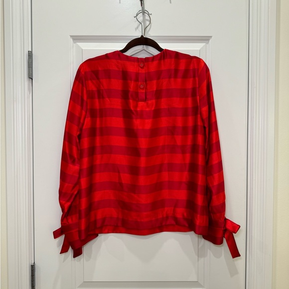 Banana Republic Red Striped Long Bow Sleeve Silky Blouse Medium - Picture 2 of 2